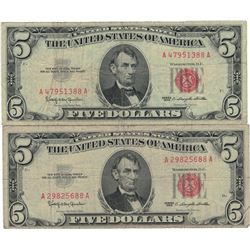 1963 $5 Red Seal Bill Lot of 2