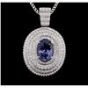 Image 2 : 9.50 ctw Tanzanite and Diamond Pendant With Chain - 14KT White Gold