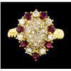 Image 2 : 0.62 ctw Ruby and Diamond Ring - 18KT Yellow Gold