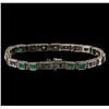 Image 2 : 1.30 ctw Emerald and Diamond Bracelet - 18KT White Gold