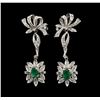 Image 1 : 1.40 ctw Emerald and Diamond Earrings - 9KT White Gold