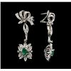 Image 2 : 1.40 ctw Emerald and Diamond Earrings - 9KT White Gold