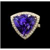 Image 2 : GIA Cert 19.46 ctw Tanzanite and Diamond Ring - 14KT Yellow Gold