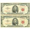 Image 1 : 1963 $5 VG/XF Red Seal Note Lot of 2