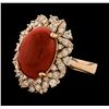 Image 1 : 6.24 ctw Coral and Diamond Ring - 14KT Rose Gold