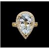 Image 2 : 9.76 ctw Aquamarine and Diamond Ring - 14KT Yellow Gold