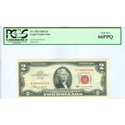 1963 PCGS GN66PPQ $2 Red Seal Legal Tender Bank Note