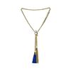 Image 1 : Double Leather Tassel Chain Necklace - Gold Plated