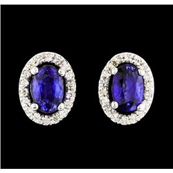 1.40 ctw Sapphire and Diamond Earrings - 14KT White Gold