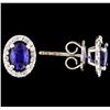 Image 2 : 1.40 ctw Sapphire and Diamond Earrings - 14KT White Gold