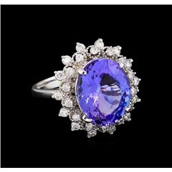 6.90 ctw Tanzanite and Diamond Ring - 14KT White Gold