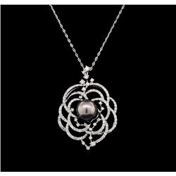 14KT White Gold Pearl and Diamond Pendant with Chain