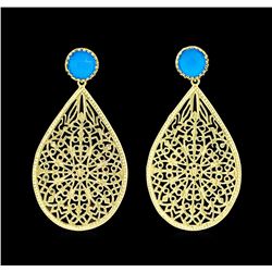 Teardrop Filigree Stone Earrings - Gold Plated