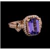 Image 1 : 3.20 ctw Tanzanite and Diamond Ring - 14KT Rose Gold