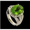 Image 4 : 6.64 ctw Peridot and Diamond Ring - Platinum