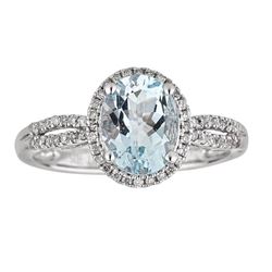 1.55 ctw Aquamarine and Diamond Ring - 10KT White Gold