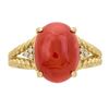 Image 1 : 4.59 ctw Coral and Diamond Ring - 14KT Yellow Gold