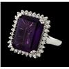 Image 1 : 10.10 ctw Amethyst and Diamond Ring - 14KT White Gold