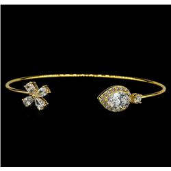 Star and Drop CZ Open Bangle Bracelet - Gold Plated