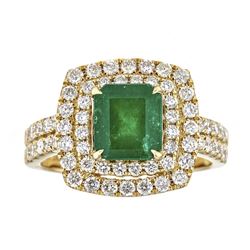 1.86 ctw Emerald and Diamond Ring - 18KT Yellow Gold