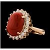 Image 1 : 6.30 ctw Coral and Diamond Ring - 14KT Rose Gold