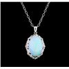 Image 1 : 18.19 ctw Opal and Diamond Pendant With Chain - 14KT White Gold