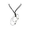 Image 2 : Circle Design Leather Necklace - Rhodium Plated