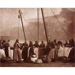 FRANK MEADOW SUTCLIFFE (British, 1853-1941) TWO FIGURE GROUPS, WHITBY HARBOR 2 carbon prints 91?4...