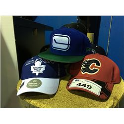 GROUP OF 6 ASSORTED NHL TEAM CAPS, MAPLE LEAFS, FLAMES, CANUCKS, SAINT PATS, BRUINS & JETS