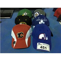 GROUP OF 6 ASSORTED NHL TEAM CAPS, NORQUES, LEAFS, JETS, STARS, BRUINS & FLAMES