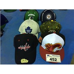 GROUP OF 6 ASSORTED NHL TEAM CAPS, CAPITALS, LEAFS, CANUCKS, JET, BRUINS & FLAMES