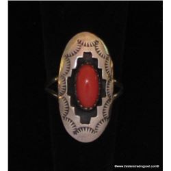 Pictorial Signed Coral Sterling Ring