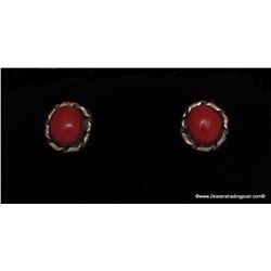 Coral & Sterling Oval Earrings