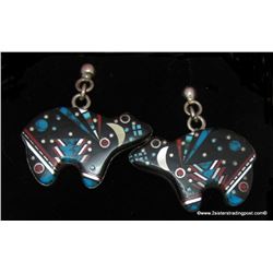 SR Starry Night Inlay Pictorial Sterling Bear Earrings