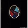 Image 1 : Mexican Sterling Silver Oval Mosaic Inlay Ring