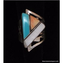 JJ Sterling  Inlay Ring w/Turquoise, MOP & Spiny Oyster