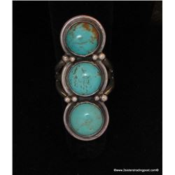 Robert Becenti Turquoise and Sterling 3 Stone Ring