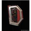 Image 1 : rn Elongated Hexagon Coral, Opal ,Jet and Sterling  Inlay Ring