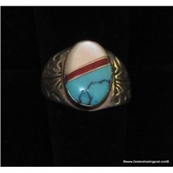 Oval Inlay of Opal, Turquoise and Coral Ring