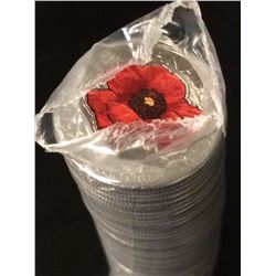 RCM Lot: 1 Roll x 2015 COLOURED Poppy 25-cent Original Roll of 40 pcs