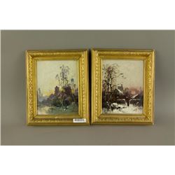 2 Pc J.Lalique 1860-1945 Oil On Board French