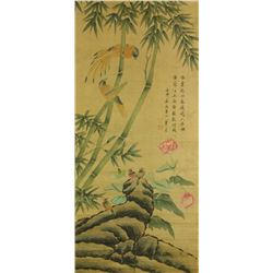 Hua Yan 1682-1756 Watercolour on Paper Scroll