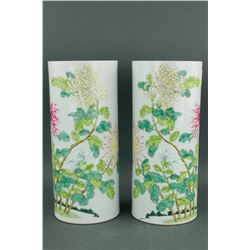 Pair of Chinese Famille Rose Porcelain Hat Stands