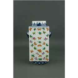 Chinese Square Porcelain Cong Vase Qianlong Mark