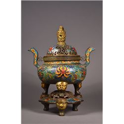 Chinese Cloisonne Dragon Censer & Cover Xuande
