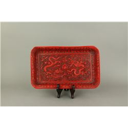 Chinese Cinnabar Lacquer Dragon Tray Ming MK