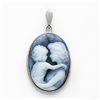 Image 1 : 14K White Gold 18X25mm Agate Cameo With Sentiment Pendant