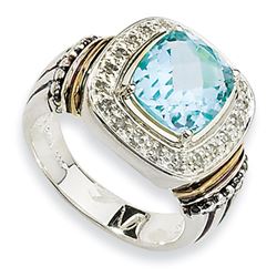 Sterling Silver W/14K Blue Topaz & Diamond Ring