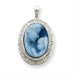 14K White Gold Dia Cameo With Sentiment Pendant