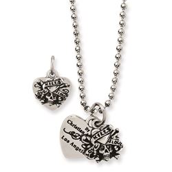 Stainless Steel Ed Hardy Skull/Heart Pendant 24In Necklace